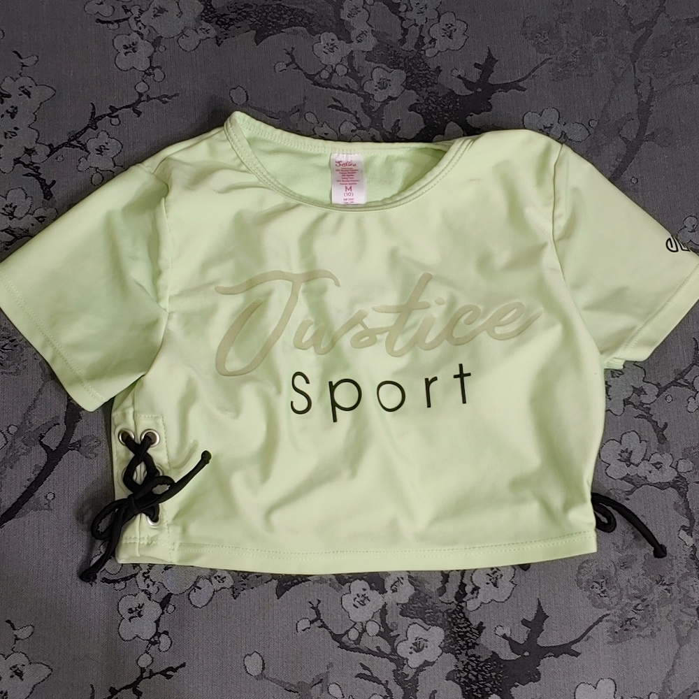 Justice Sports Girls Green Active Shirt Medium 10 Neon Green